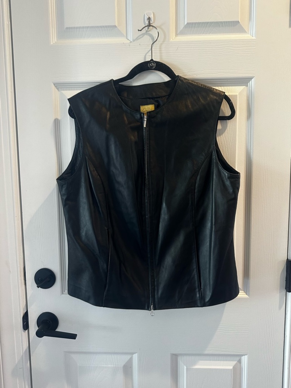 Black Leather Zip-Front Sleeveless Vest